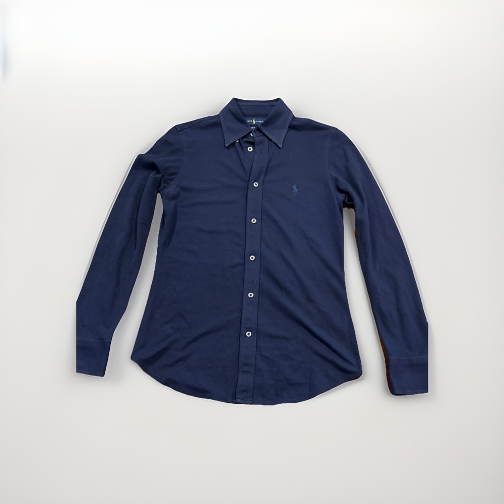 Ralph Lauren Knit Oxford Men's Navy Blue Long Sleeve Button-Up 100% Cotton Shirt - Picture 2 of 10